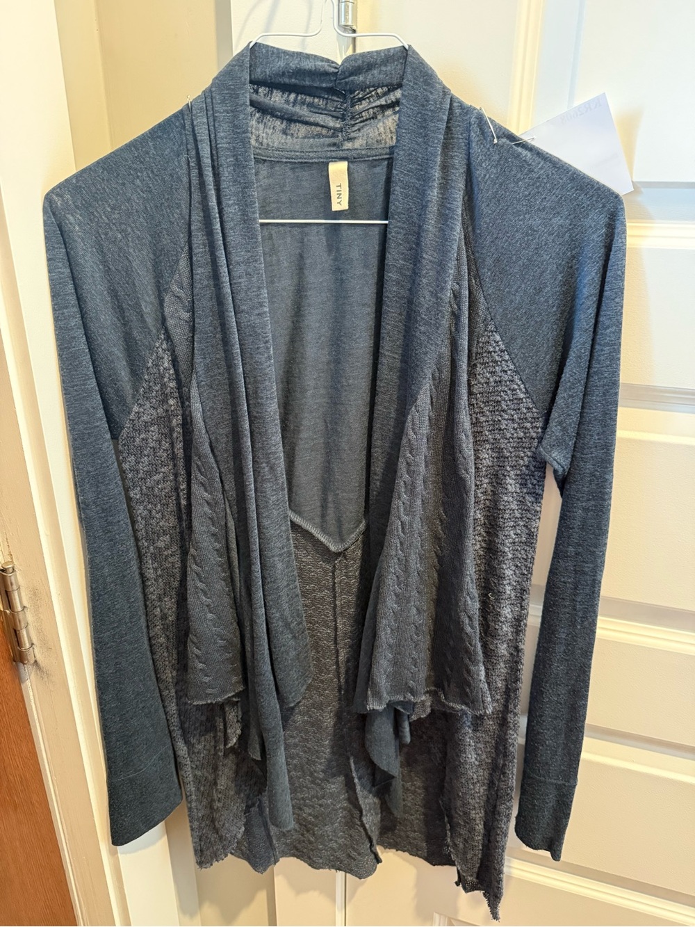 DKNY Slate Gray Open-Front Draped Cardigan